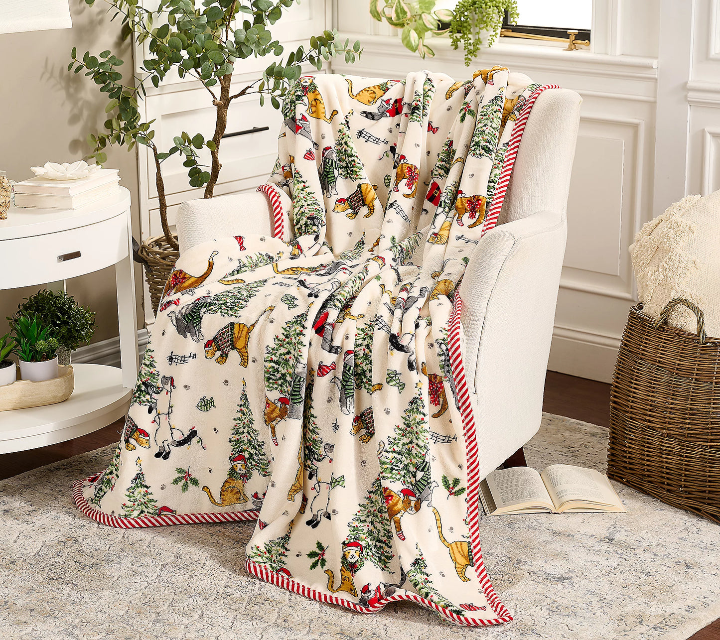 Kringle Express Deluxe Holiday Throw Blanket with Festive Border