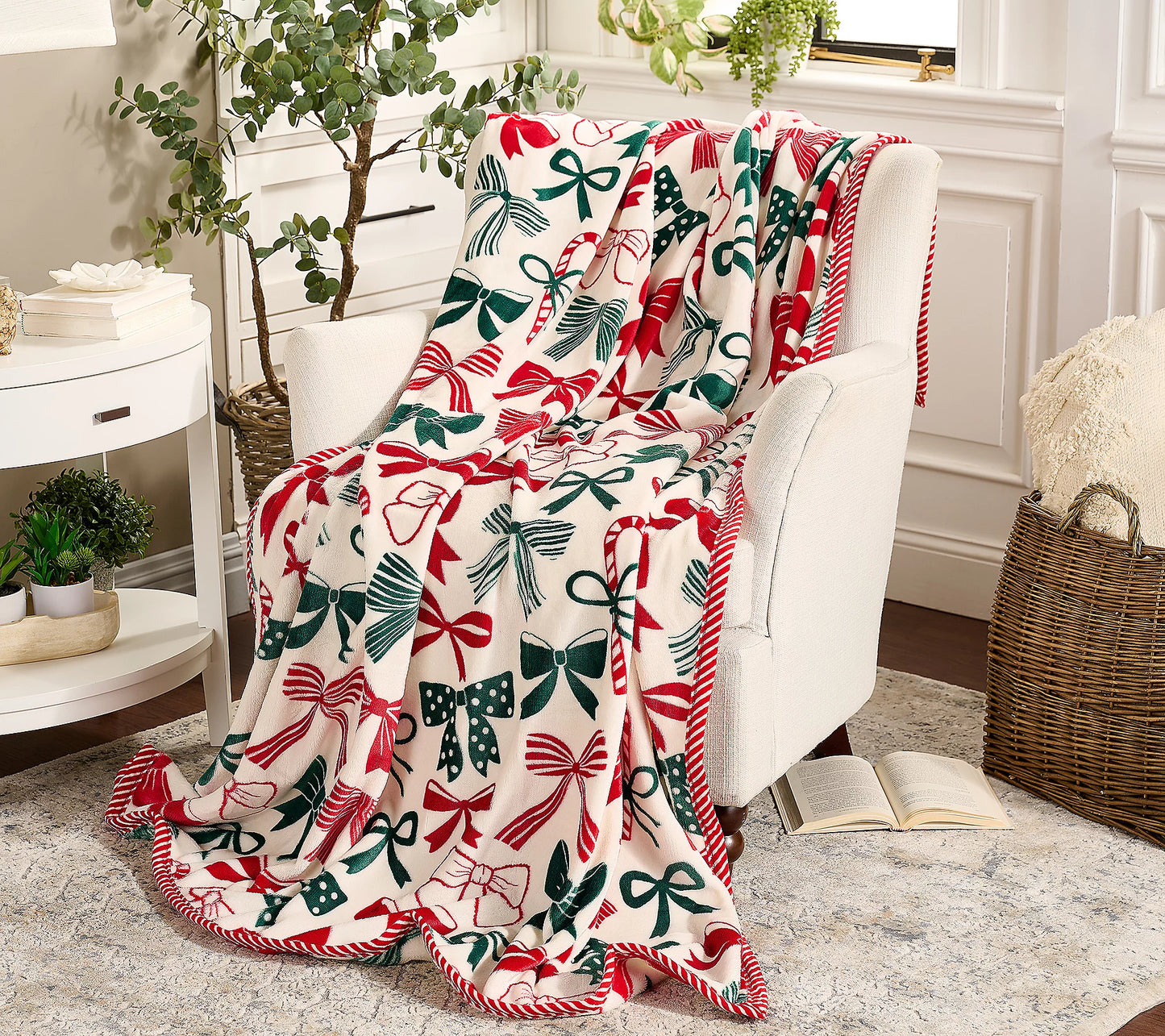 Kringle Express Deluxe Holiday Throw Blanket with Festive Border