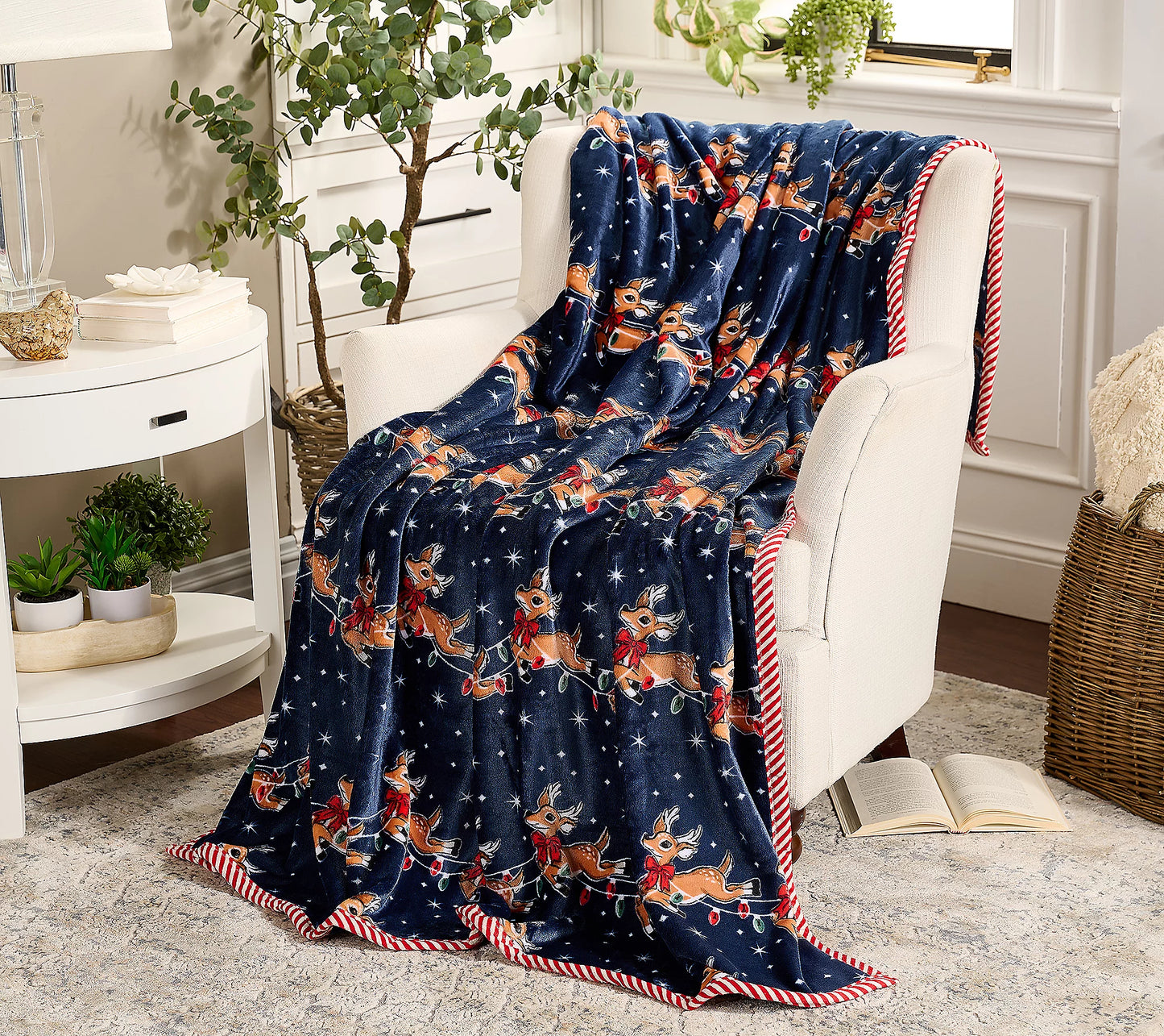 Kringle Express Deluxe Holiday Throw Blanket with Festive Border