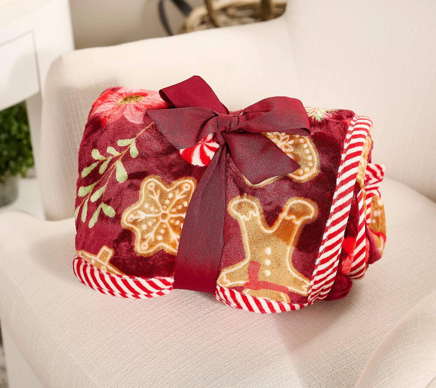 Kringle Express Deluxe Holiday Throw Blanket with Festive Border