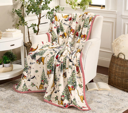 Kringle Express Deluxe Holiday Throw Blanket with Festive Border