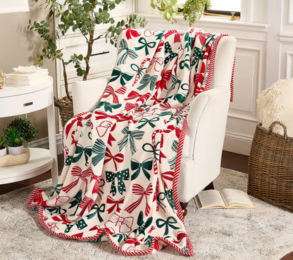 Kringle Express Deluxe Holiday Throw Blanket with Festive Border