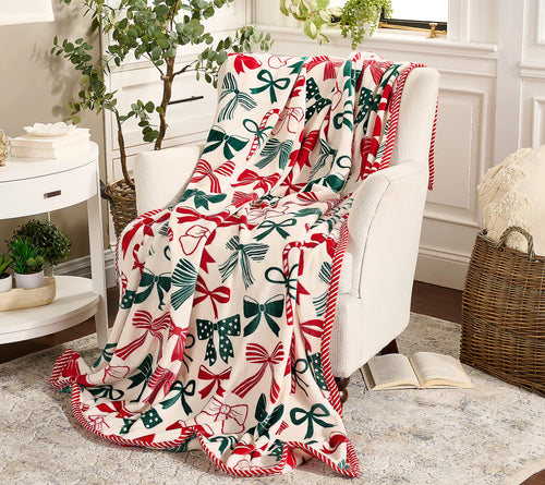 Kringle Express Deluxe Holiday Throw Blanket with Festive Border
